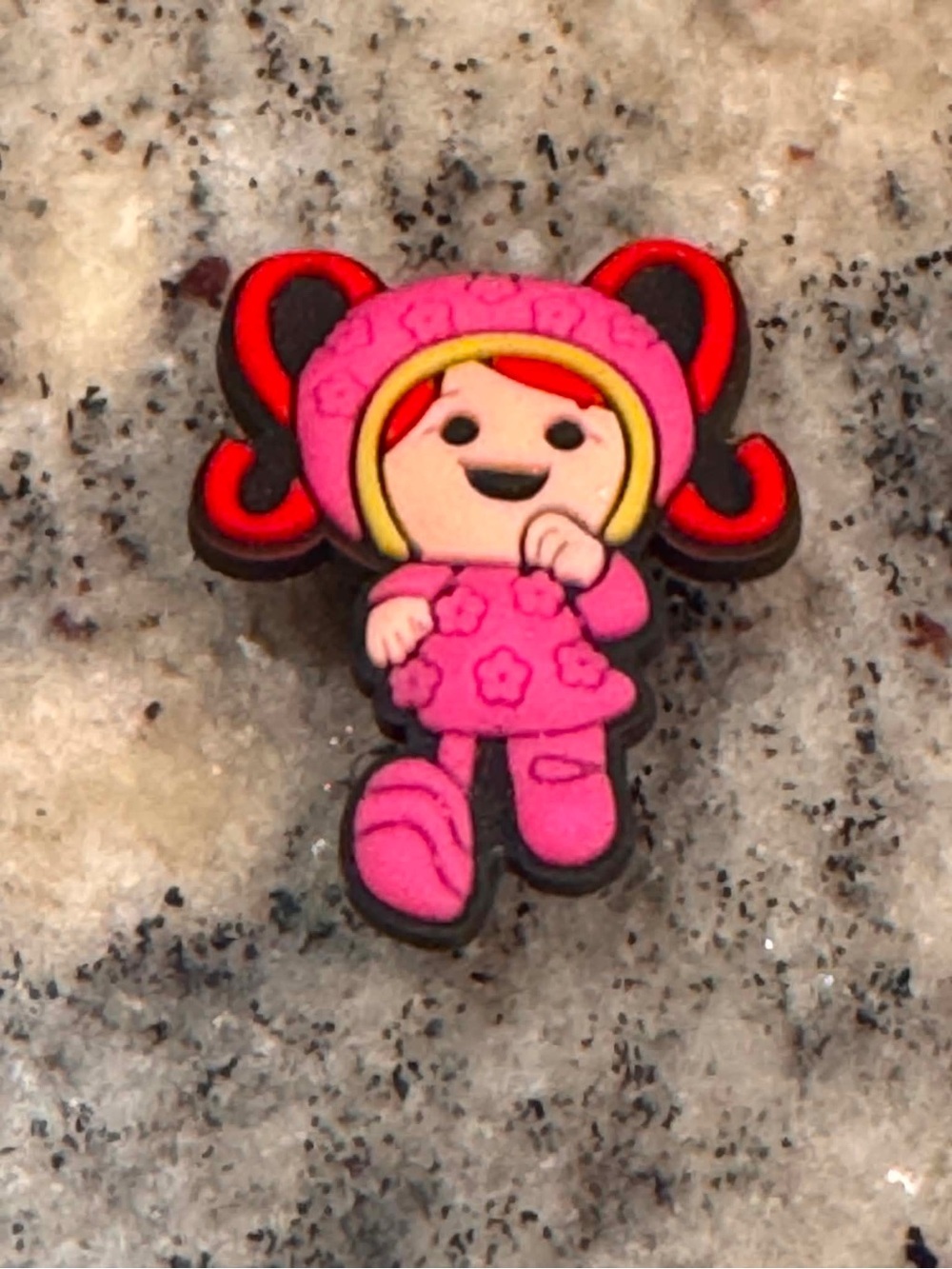 CROCS Pink Girl Character Rubber Shoe Charm with Red Accents